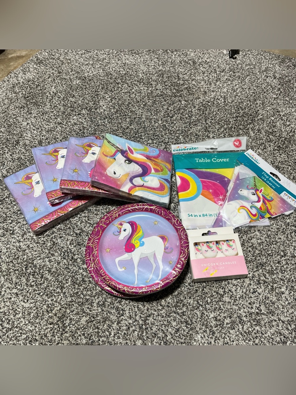 Unicorn Birthday Party Supplies Plates Napkins Banner Tablecloth New!